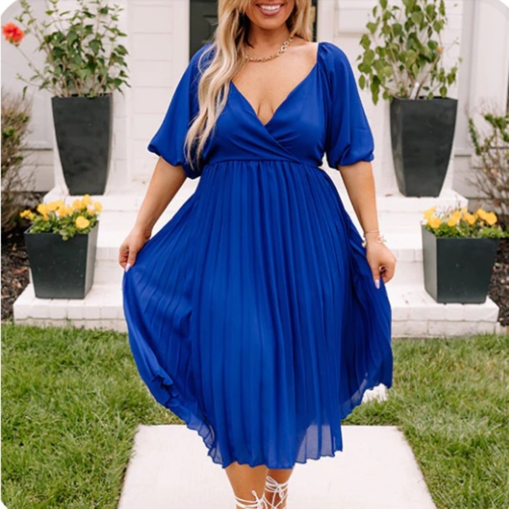 Royal Blue Pleated Midi Dress